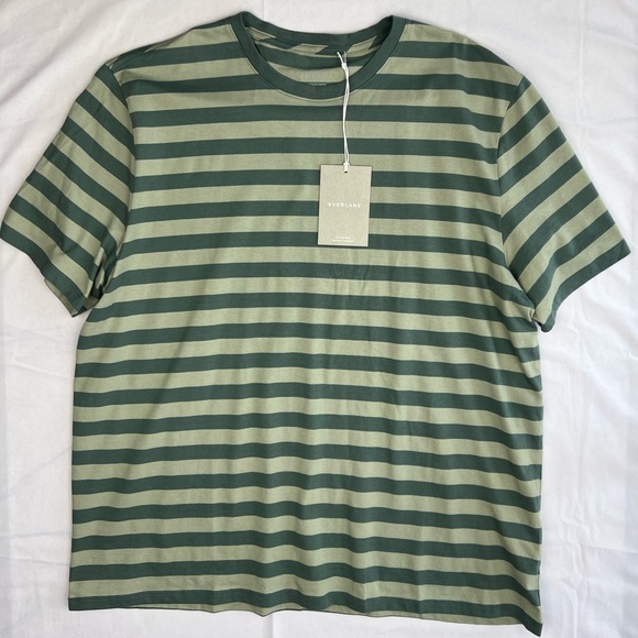 New Everlane Men’s Organic Cotton Crewneck T-Shirt Green Stripe NWT - Picture 2 of 7